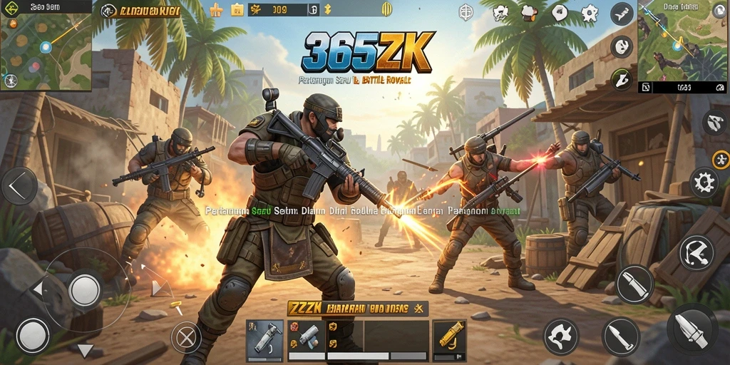 Tampilan aksi seru dari gameplay Battle Royale di 365ZK.