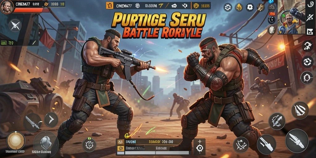 Tampilan gameplay seru dari CINEMA77 dalam pertempuran Battle Royale.