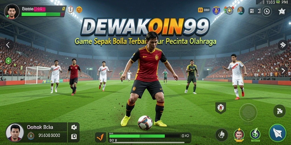 Screenshot gameplay DEWAKOIN99 menampilkan aksi mendebarkan saat pertandingan sepak bola.