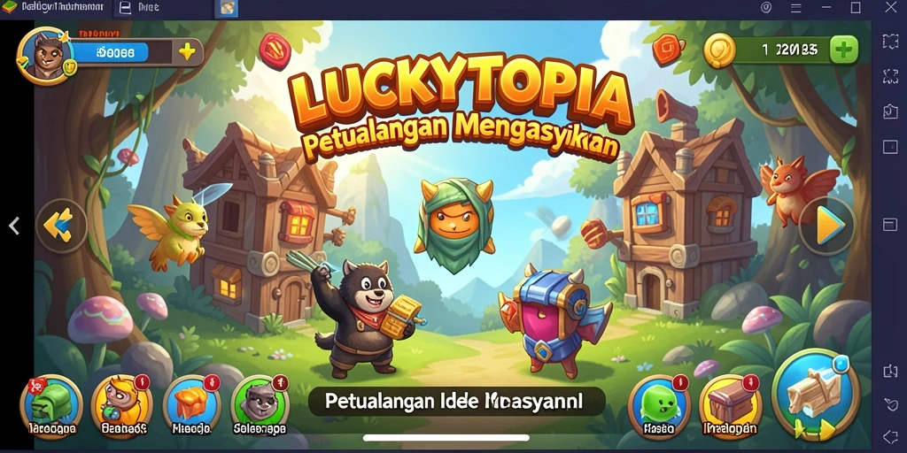 Tampilan screenshot LUCKYTOPIA yang menunjukkan gameplay Idle yang menarik.