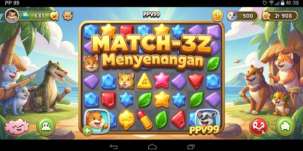 Tampilan gameplay PPV99 yang seru dan penuh warna dari Match-3.